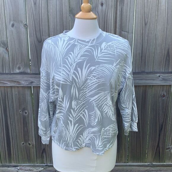 Rachel Zoe Palm Leaf Tropical Crew Neck Long Sleeve Top Size M - Picture 1 of 7